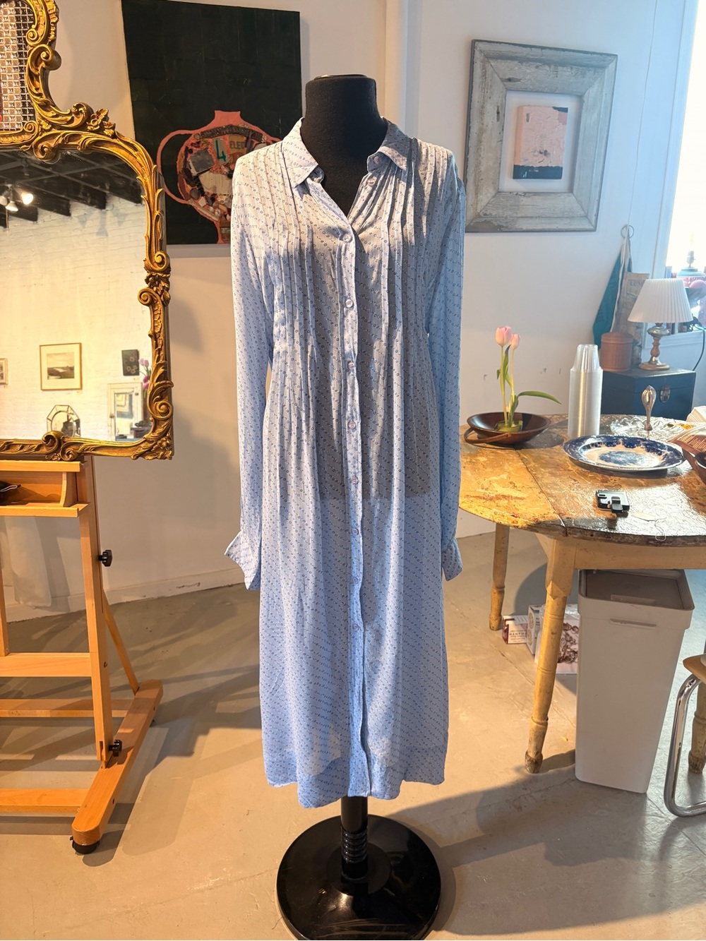 GANNI Blue Floral-Print Viscose print Maxi, Sz 40